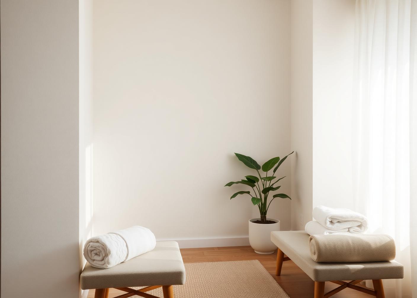 A quiet office corner prepared for an on-site wellness session